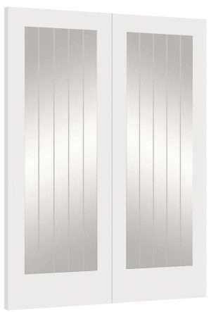 Internal White Primed Suffolk 1L Pair Door (Clear Etched Glass) - XL Joinery Doors