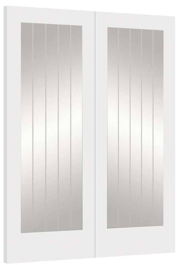 Internal White Primed Suffolk 1L Pair Door (Clear Etched Glass) - XL Joinery Doors - Image 2