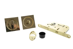 AGB Sliding Door Bathroom Lock Set with Square Flush Handle - Polished Brass - XL Joinery Doors