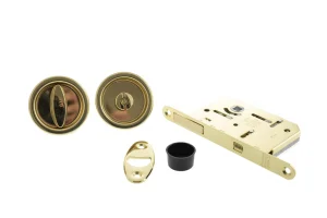 AGB Sliding Door Bathroom Lock Set with Round Flush Handle - Polished Brass - XL Joinery Doors