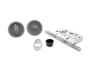 AGB Sliding Door Bathroom Lock Set with Round Flush Handle - Satin Chrome - XL Joinery Doors