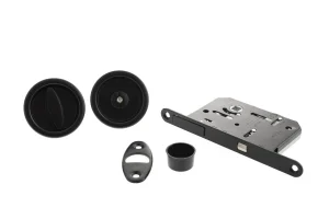 AGB Sliding Door Bathroom Lock Set with Round Flush Handle - Matt Black