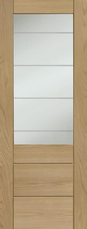 Pre-finished Palermo 2XG Internal Oak Door with Clear Etched Glass - XL Joinery Doors