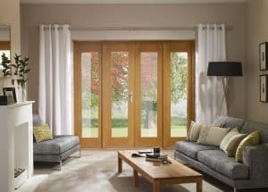 La Porte French Door in Pre-Finished External Oak Includes Sidelight Frame (Chrome Hardware) - XL Joinery Doors