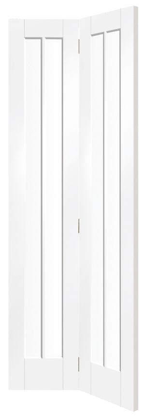 White Primed Worcester Internal Bi-Fold with Clear Glass Door - XL Joinery Doors