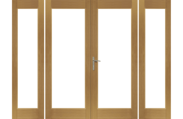 La Porte French Door in Pre-Finished External Oak Includes Sidelight Frame (Chrome Hardware) - XL Joinery Doors